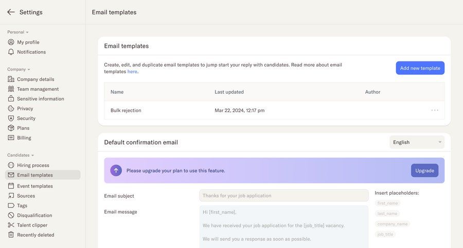 Homerun
			 configuration settings sidebar navigation form email management template customization bulk delete bulk edit sidebar create email confirmation ui page example