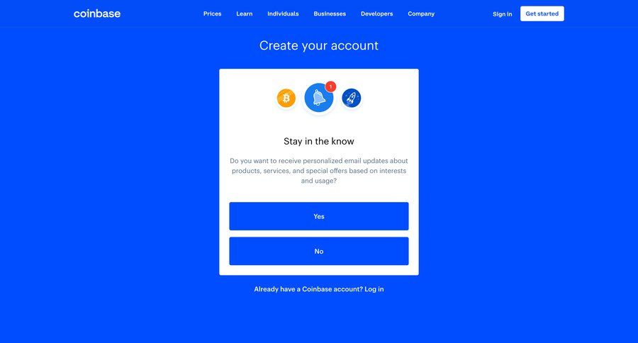 Coinbase
				signup page example