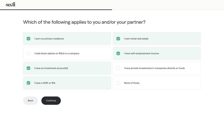 Secfi
			 onboarding form account setup finance assets ui page example
