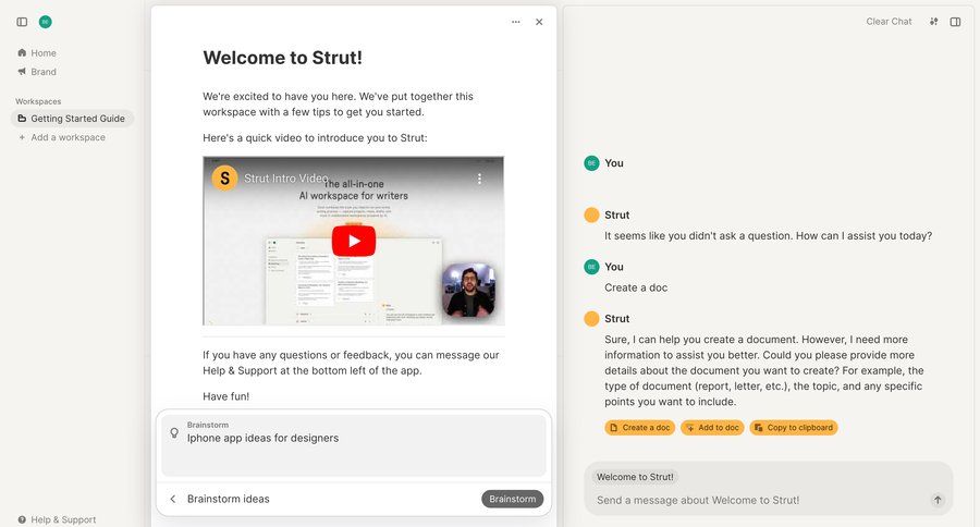 Strut
				onboarding page example