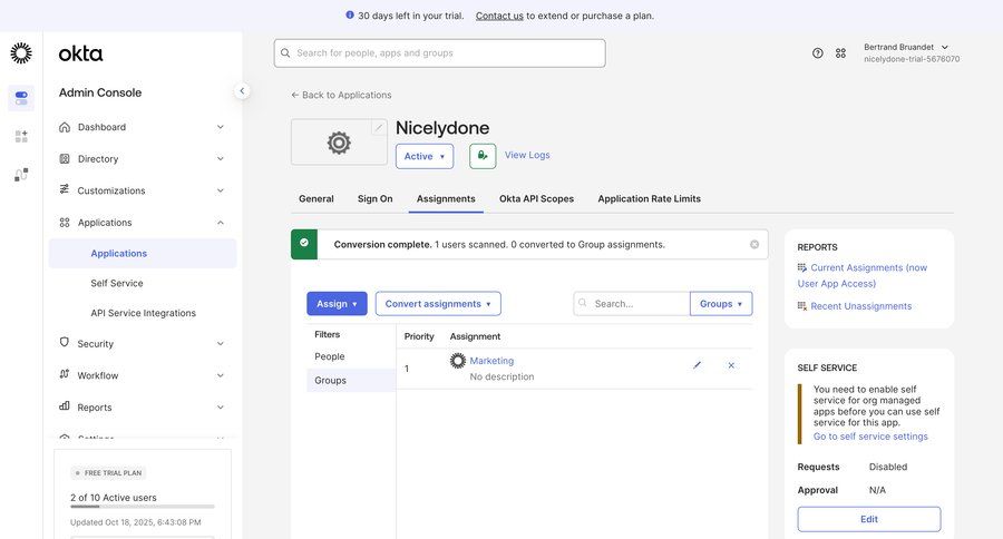 Okta
			 access control application management ui page example