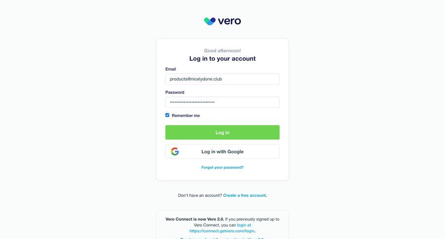 Vero
				home page example