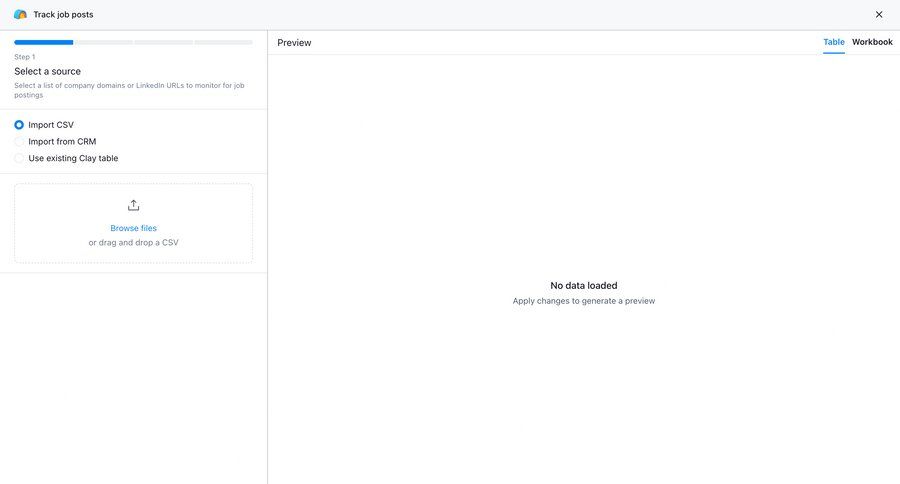 Clay
			 modal screen data management configuration form file upload data import progress bar ui page example