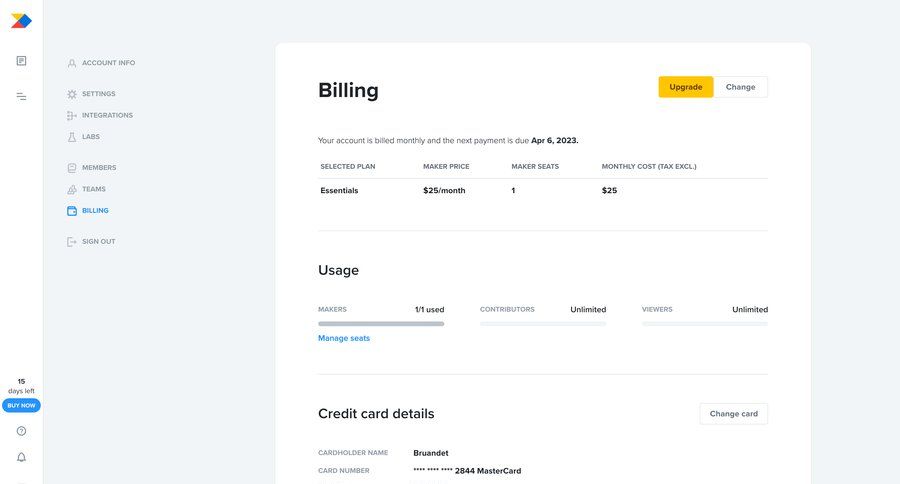 Productboard
			 sidebar navigation account management account settings subscription management content blocks payment history billing history buy credits progress bar table ui page example