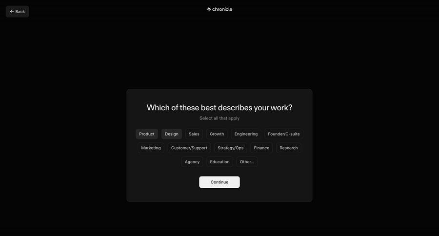 Chronicle
			 modal screen onboarding form user research confirmation data analysis ui page example