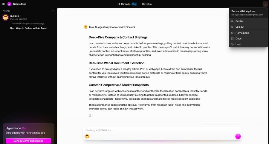 Hypermode
			 task management artificial intelligence account management profile management user profile log in communication chat menu chat interface ui page example