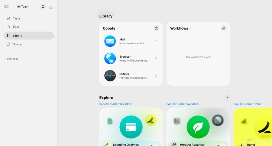 Cobot
			home list collection dashboard automation workflow management sidebar ui page example