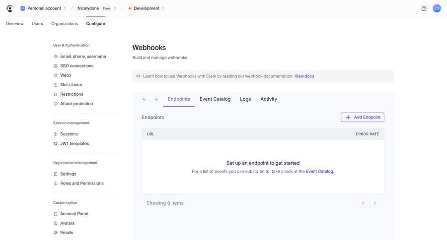 Clerk
			 configuration settings account settings organization management activity tracking user permissions sidebar setup ui page example