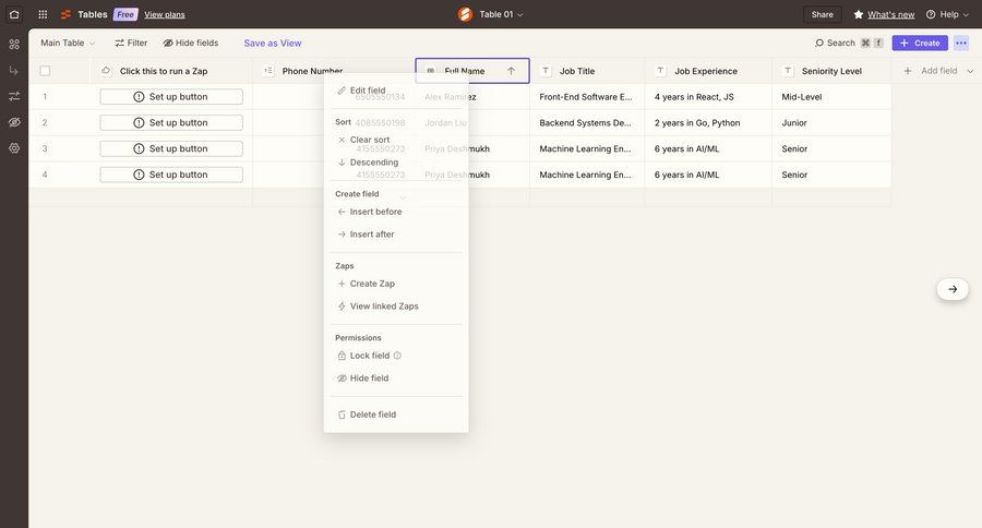 Zapier
			filters table popover actions data management data entry menu table data grid ui page example