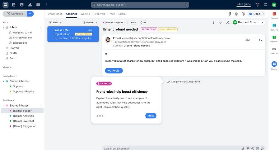 Front
			 sidebar navigation onboarding full-screen layout email management email inbox management inbox task communication tutorial communication chat tip guided tour ui page example