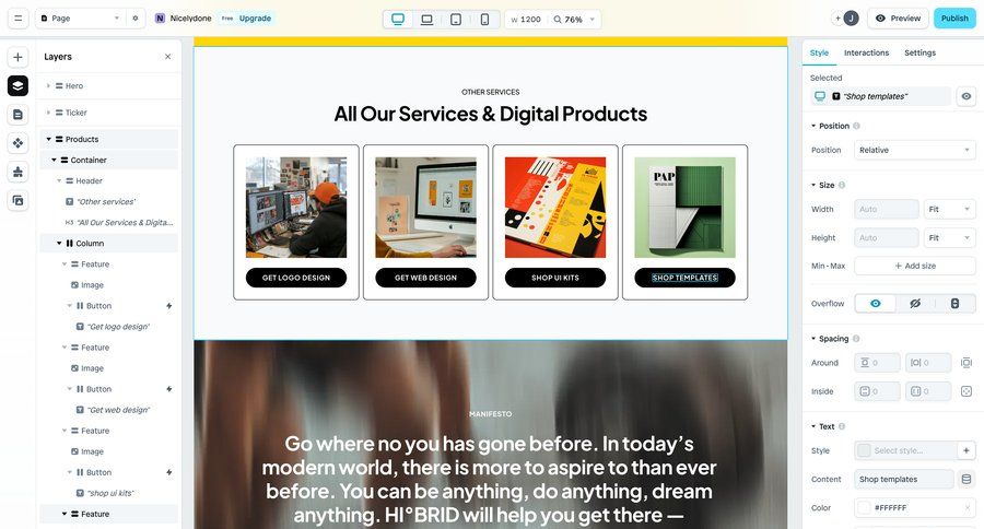 Instant
			 editor design drag and drop modern edit mode ui page example
