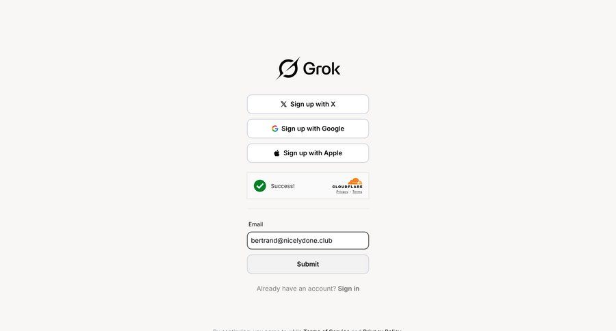 Grok
			 onboarding form user authentication account creation authentication user account call intelligence auth signup create new account register login page ui page example