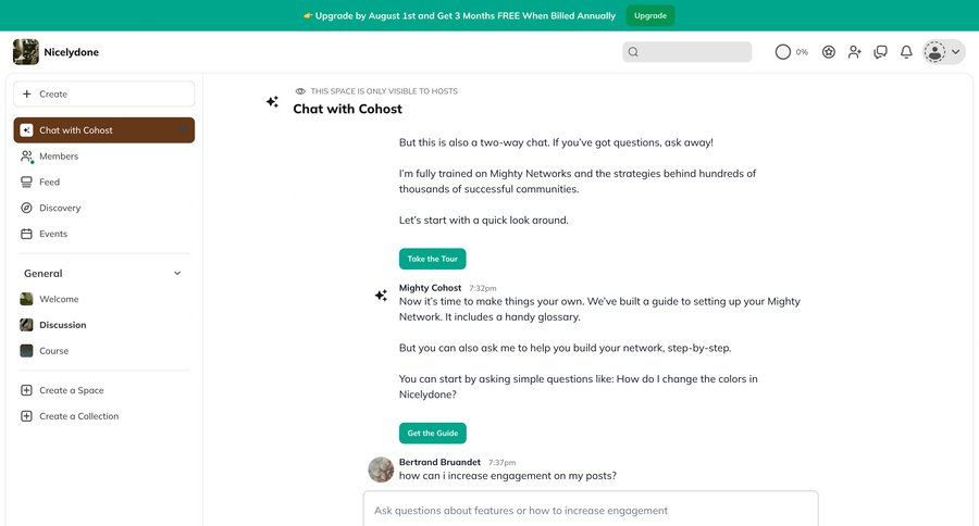 Mighty
			 sidebar navigation onboarding customer engagement user profile message communication chat menu chat interface ui page example