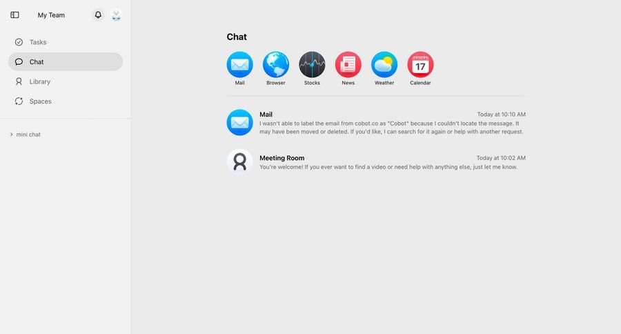 Cobot
			home list messaging sidebar navigation communication chat menu ui page example