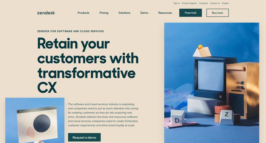 Zendesk
			 call to action modern navigation bar crm integration ui page example