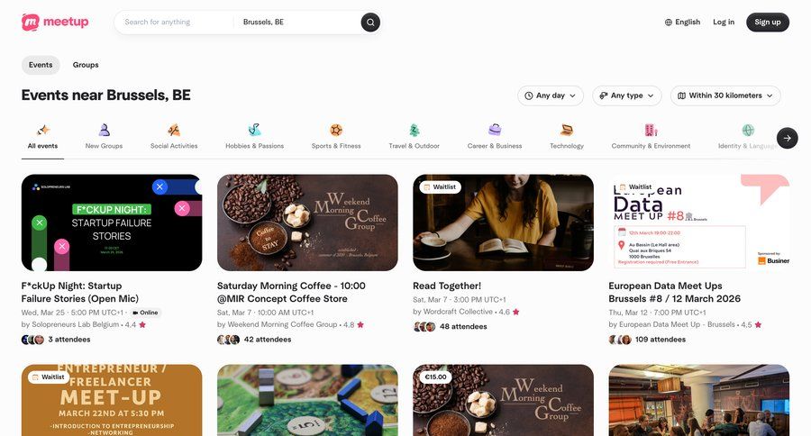 Meetup
				events ui page example