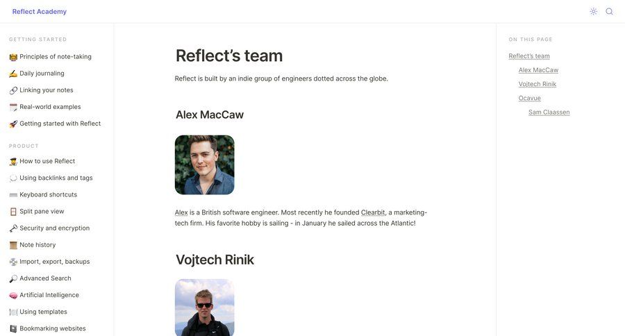Reflect
			 getting started guide keyboard shortcuts shortcuts advanced search real-time editing rich text ui page example