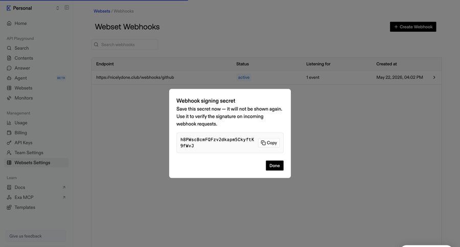 Exa
			 configuration settings dashboard modal dialog minimalist design hierarchical navigation sidebar security integration table developer portal webhook management ui page example