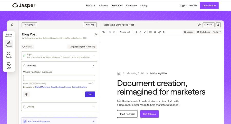 Jasper
				content editor ui page example