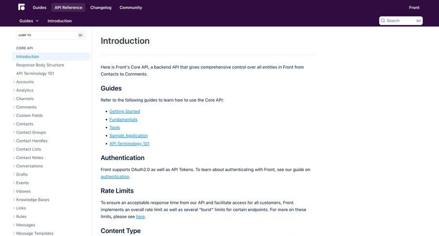Front
			api documentation sidebar doc documentation changelog docs ui page example