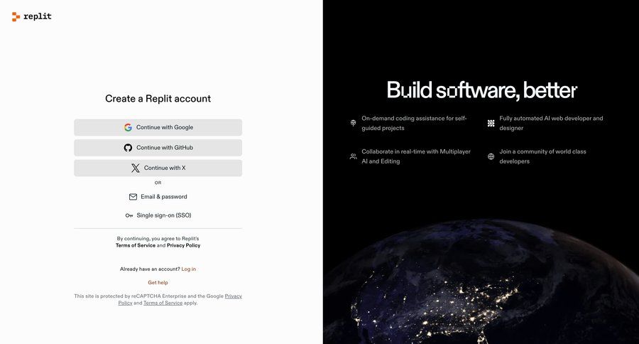 Replit
			 auth create signup create new account register real-time editing ui page example