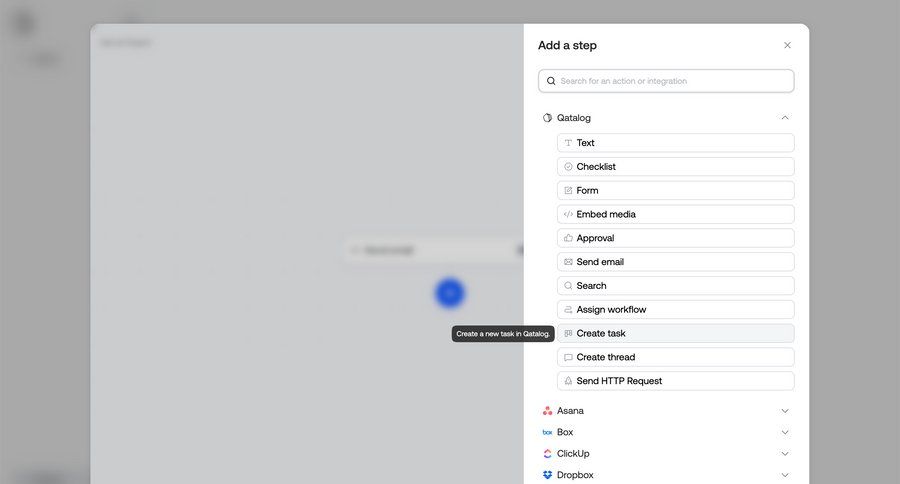 Qatalog
			 task management workflow workflow automation workflow configuration integration search bar accordion ui page example
