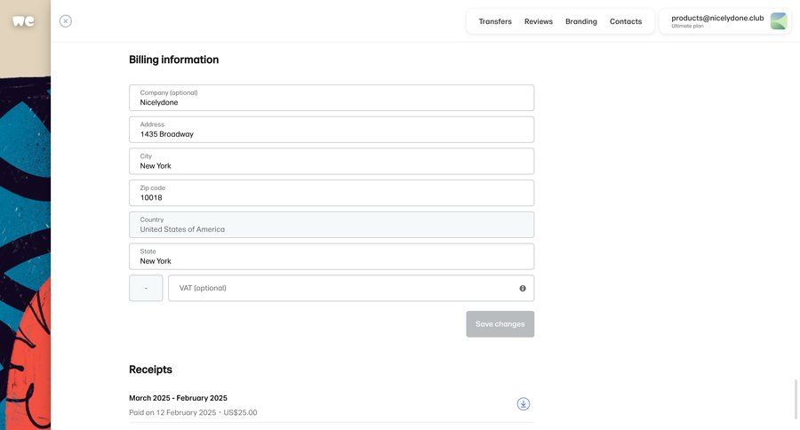 WeTransfer
			 account management form account setup account settings form layout ui page example