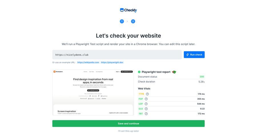 Checkly
			webinars tools modern progress bar form progress data display getting started marketing website design ui page example