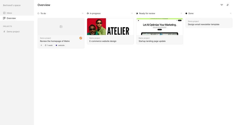 Workflow
			 task management dashboard project management kanban board content hierarchy sidebar ui page example