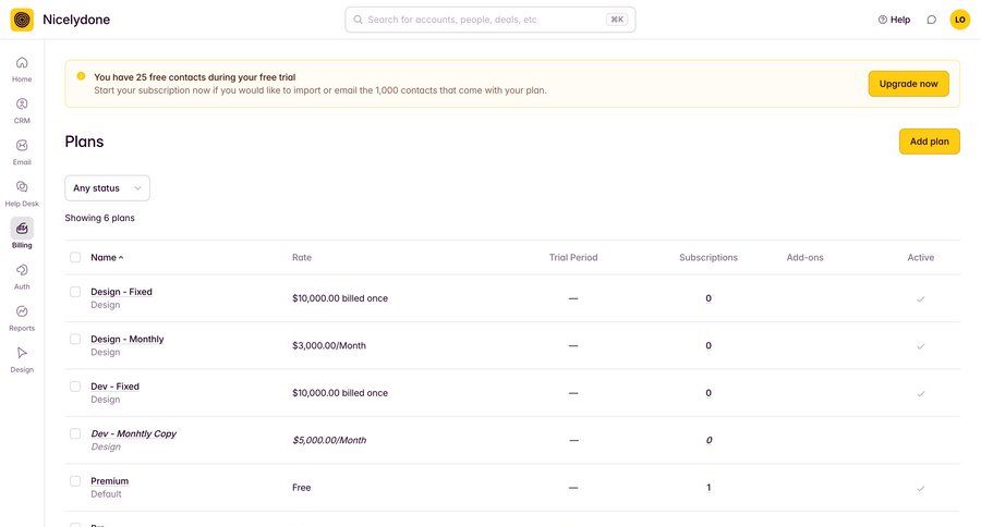 Outseta
			 sidebar navigation subscription management full-screen layout plan comparison alert subscription plans table ui page example