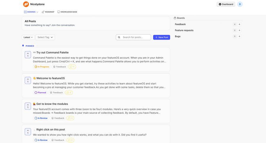 FeatureOS
			 onboarding feedback collection search bar card layout ui page example