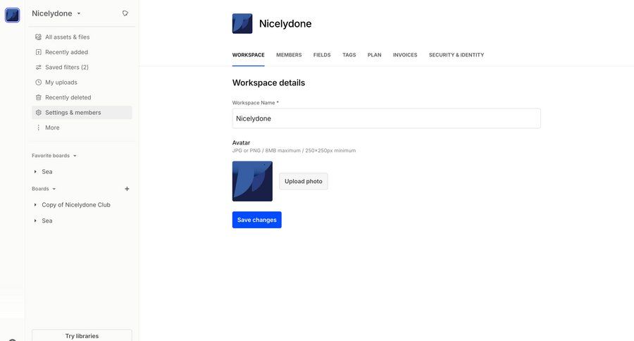 Air
			 settings sidebar navigation form account setup workspace settings file upload form layout profile management save changes avatar upload configuration screen ui page example