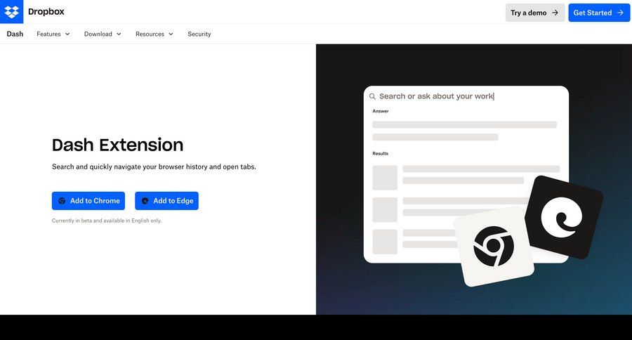 Dropbox
			 chrome extension desktop download mobile product update customer stories ui page example