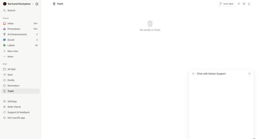 Notion Mail
			 sidebar navigation automation email management email inbox sidebar communication menu junk customer support chat ui page example