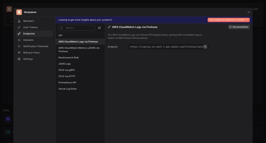 Dash0
			 configuration settings sidebar documentation configuration screen api integration ui page example