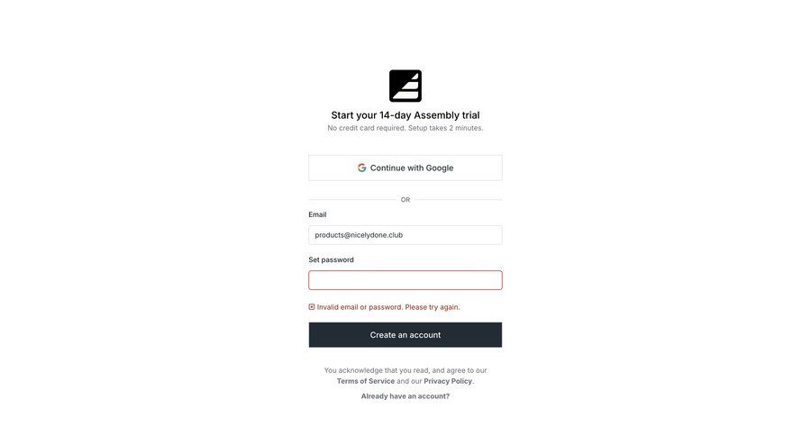 Assembly AI App Builder
			 account creation ui page example