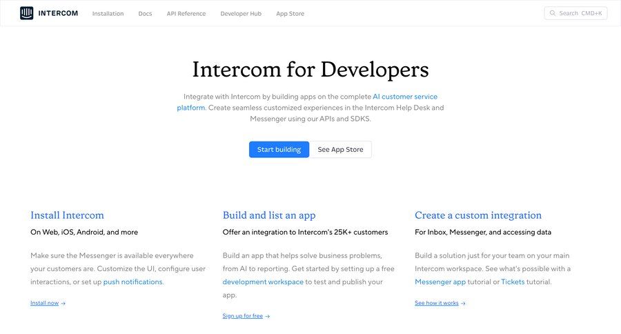 Intercom
			developers section doc customer support chat ui page example
