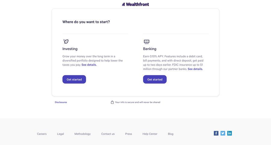 Wealthfront
				signup page example
