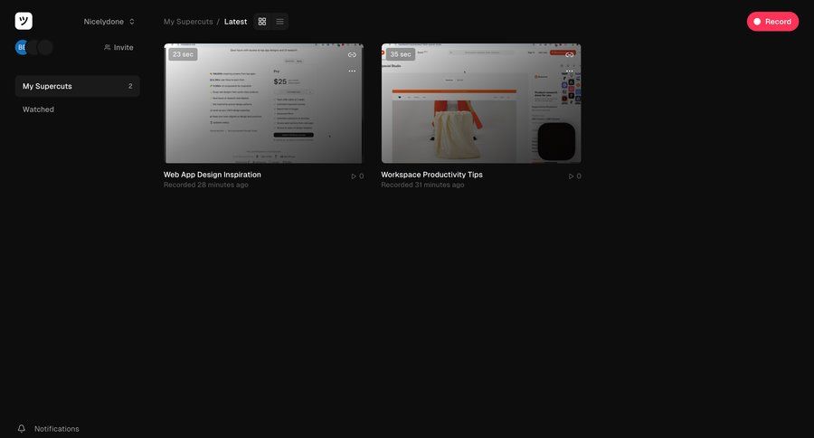 Supercut
			 grid video management team workspace media gallery ui page example