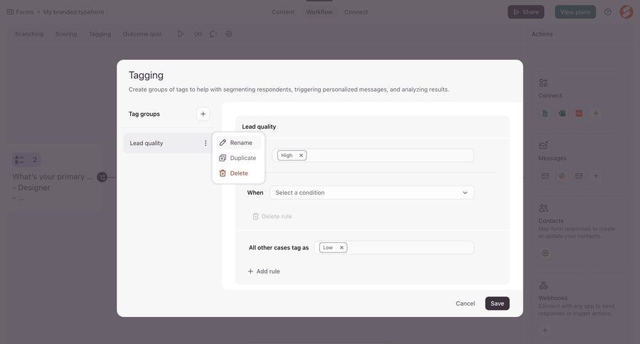 Typeform
			 workflow automation conditional logic lead scoring ui page example