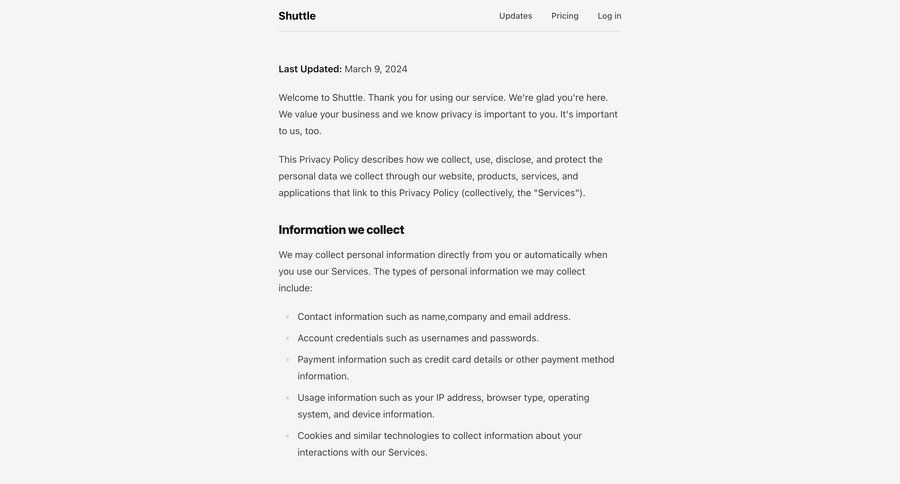Shuttle
			 payment method ui page example