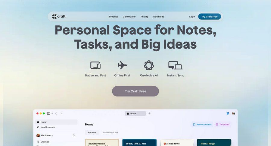 Craft screen example