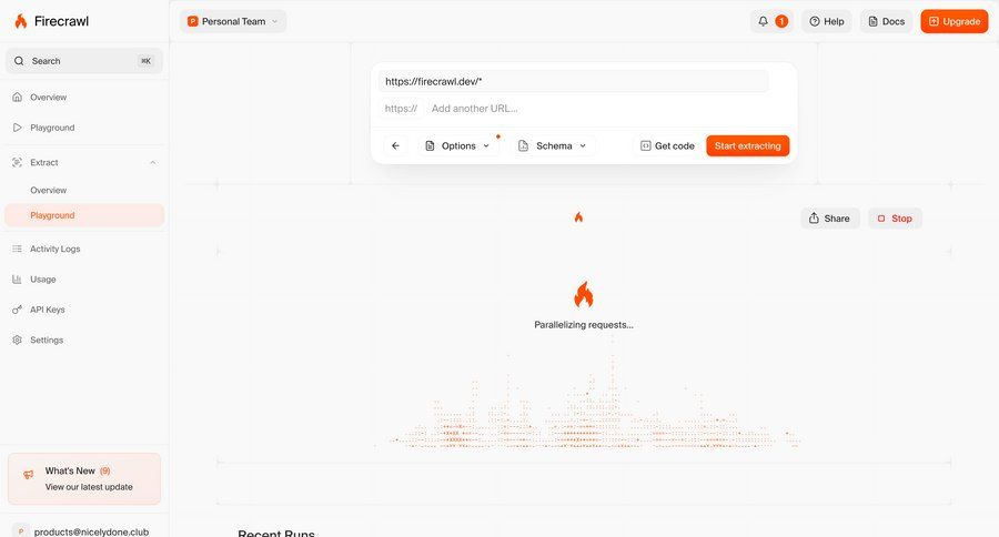 Firecrawl
			 dashboard sidebar navigation form data visualization progress ui page example