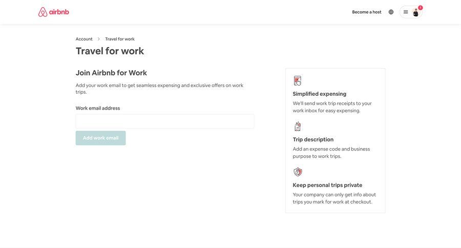 Airbnb
			 account setup account settings expense management ui page example