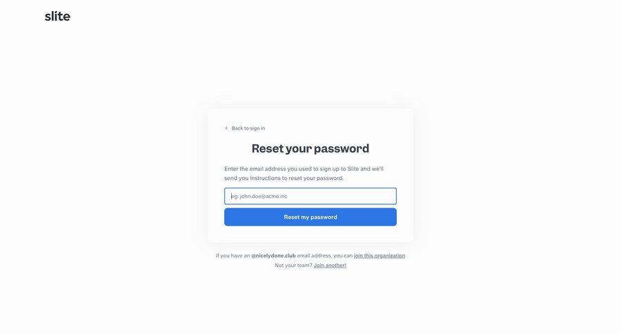 Slite
			password reset form account management form authentication ui page example