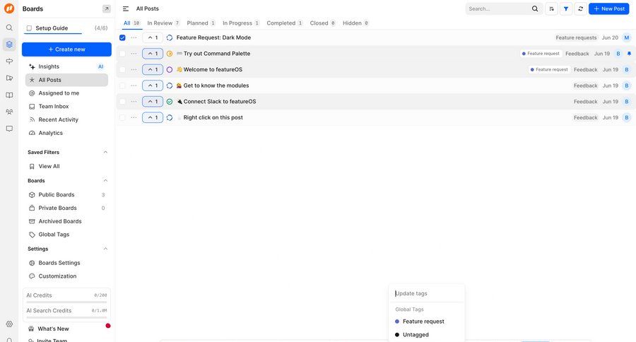 FeatureOS
			 task management sidebar navigation project management tagging tag management sidebar ui page example
