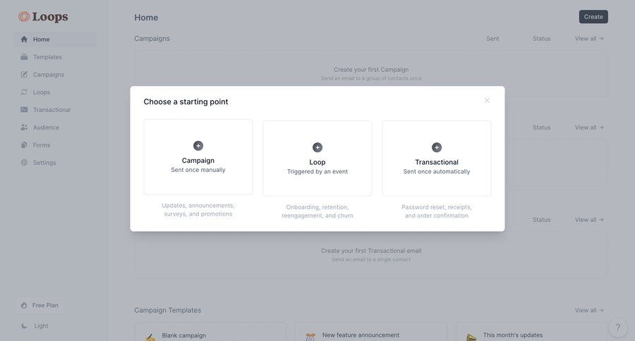 Loops
			 modal screen dashboard grid automation campaign management sidebar email confirmation campaign creation ui page example