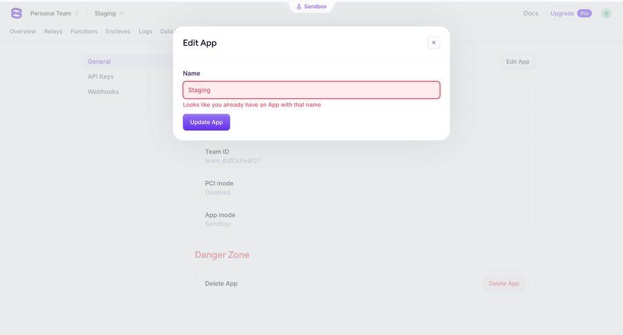 Evervault
			 configuration settings form application management parameters edit mode version control ui page example