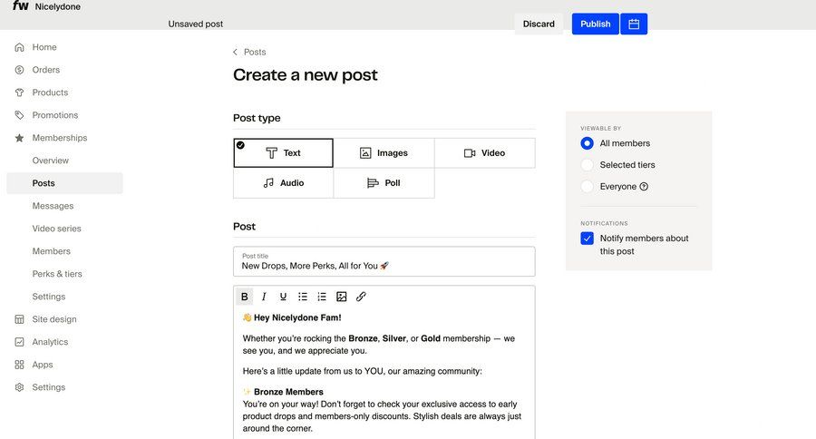 Fourthwall
			 content management e-commerce form tagging content hierarchy sidebar create notification settings ui page example