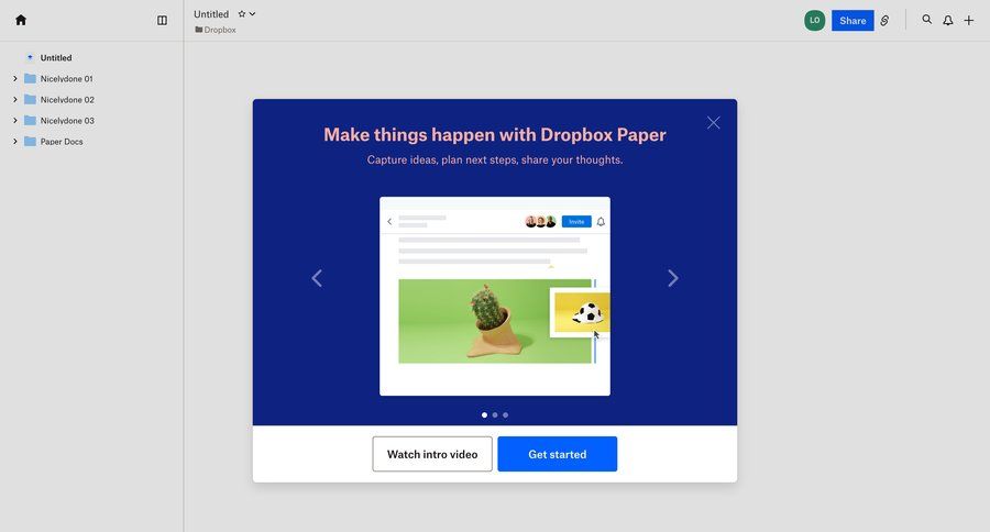 Dropbox
			 modal screen collaboration onboarding account setup onboarding modal product discovery call to action modern ui page example